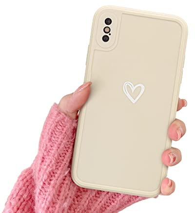 Newseego Compatible for iPhone XS MAX Phone Case Fashion Cute Love-Heart Shape Simple Pattern for Girls and Women Soft Silicone Case Slim Light-wight Protective Back Cover for iPhone XS MAX-White