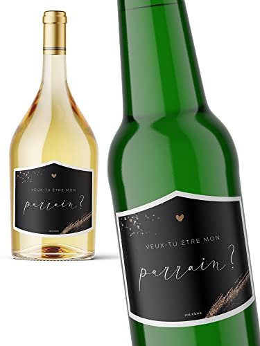 Joli Coon Etiquette Bouteille Veux-tu être mon parrain - Cadeau parrain marraine demande - Demande parrain