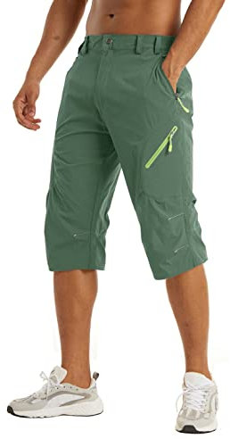 KEFITEVD 3/4 Hose Herren Leicht Wanderhose Sommer Stretch Caprihose Männer Cargo Bermuda Outdoor Hose Hellgrün 38