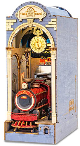 ROBOTIME Maison de poupée en Bois, DIY Book Nook Kit, Puzzle Maison Modèle Kits de Construction avec Lumières LED Maison Etagère Décor Cadeau de La Fête des Mères(Time Travel)