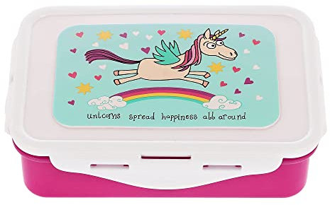 Tyrrell Katz Kids Unicorns Printed Lunch Box in Pink - Children's Food Container with Clip Lock Lid and Removable Inner Divider - 17 x 11 x 5 cm