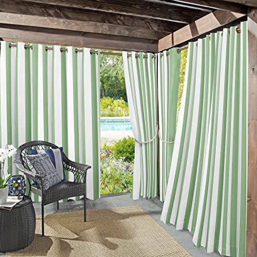 Sun Zero Valencia – Lot de 2 Rideaux à Rayures Cabana pour intérieur/extérieur, Protection UV, écoénergétique, Vert Spa, 137,2 x 213,4 cm