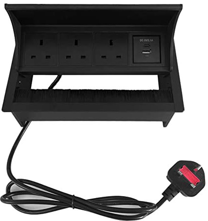 ZESHAN Brush Connectivity Box for Conference Table with Power Socket, USB and Type C Charger, Black