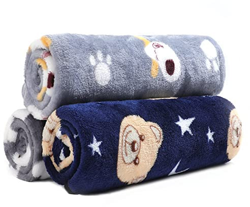 Demigeat Hundedecke Katzendecke Flauschig Waschbar für Kleine Mittlere Hunde und Katzen, 3er-Pack Weich Kuscheldecke Hund Katze für Frühling und Sommer, Haustier Hasendecke für Bett Transportbox