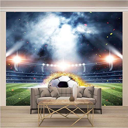 Pink Rose Wall Mural, 3D Football Field Poster Peel And Stick Self-Adhesive Wallpaper, Removable Sticker Home Decor Tv Background Large Art Wall Painting Wall Posters Wall Art 400 x 280 cm (WxH)