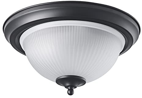Happy Homewares Traditional and Classic Matt Black IP44 Bathroom Ceiling Light Fixture with Ribbed Frosted Glass Diffuser | 15cm x 30cm | 2 x SES 40w Maximum