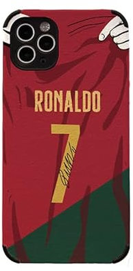 Slrioks Ronaldo Jersey Phone Case Soccer Case for iPhone 14 13 12 11 Pro Max Plus Mini Xr Xs X 7 8 Thin Leather Silicone Shockproof