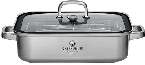 CHEF CUISINE Bräter Edelstahl mit Deckel, Aromadampfgarer, mit Thermometer, 7L, hitzebeständig bis 250° C, für Induktion und Backofen geeignet, spülmaschinengeeignet
