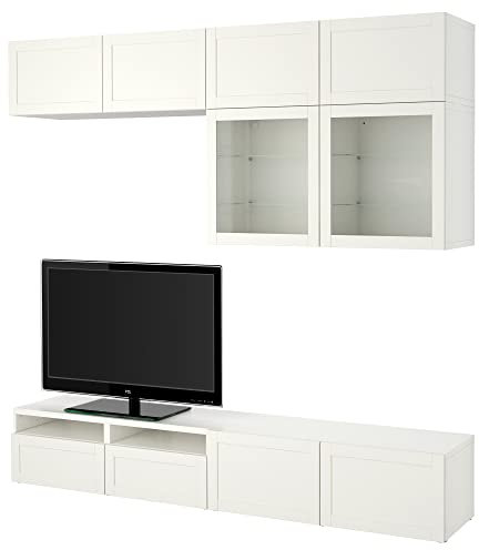 Ikea BESTÅ TV-Aufbewahrungs-Kombination / Glastüren, 240 x 42 x 231 cm, Weiß/Hanviken Weißes Klarglas