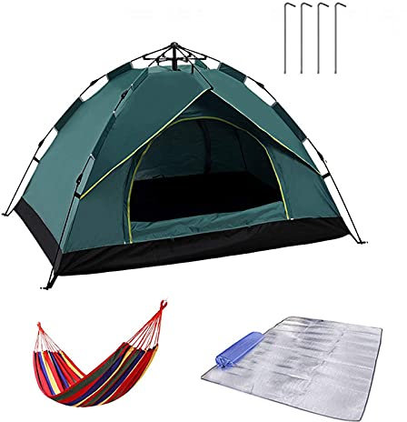 ATAAY Leichtes Pop-Up-Campingzelt, wasserdichter Rucksack, Outdoor-Wanderzelt, Reisezelt, Leichter, langlebiger Rucksack mit Tragetasche, Hängematte und Isomatte (200 x 150 x 130 cm, grün)