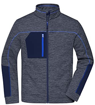 James & Nicholson Herren Strickfleece Jacke - Strickfleecejacke in Melange-Optik und Kontrastnähten | Farbe: navy-melange/navy/royal | Grösse: L
