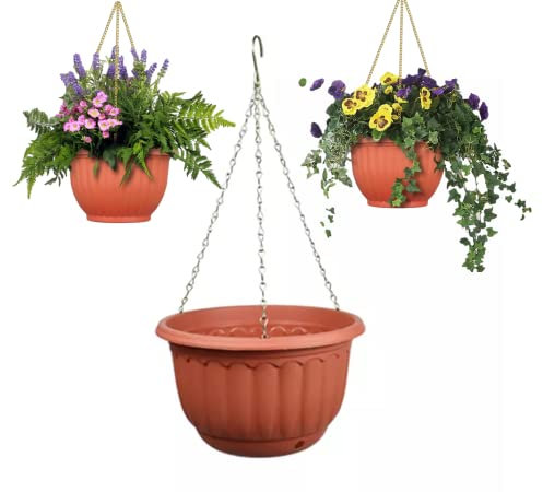 BEST&FREE x4 Macetas Colgantes Exterior 25cm Grandes. Maceteros Colgantes Exterior con Drenaje antigoteo y soperte macetas Exterior. Macetero para Colgar en Techo o Pared. (4)