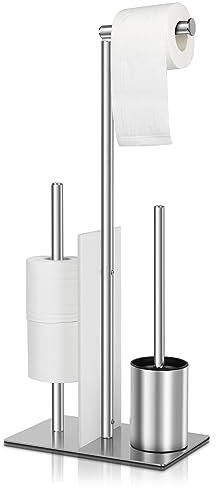 Yiter Toilet Roll Holder Free Standing, Sliver Toilet Paper Holder with Toilet Brush, 2 in 1 Detachable Stainless Steel Toilet Roll Holder with Brush for Bathroom, Washroom