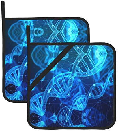 DNA Chain Foto-Topflappen und Hot Pads mit Tasche (2er-Pack), 21,6 x 21,6 cm, hohe Hitzebeständigkeit, festliches Geschenk