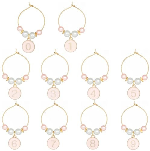 SUNNYCLUE 1 Box 10Pcs Glass Marker Charms Wine Marker Charms Wine Bulk Glass Tags Number 0-9 Gold Identifiers for Gathering Wedding Party Favor Drinks Decor Supplies UK
