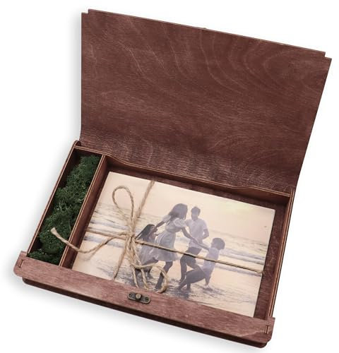 woodmanucom Foto Aufbewahrungsbox mit Deckel Gravur, Holzkiste Fotokiste, Holzbox Geschenkbox, Box für Fotos, Fotoalbum-Box Aufbewahrungsbox Holz Personalisiert (13x18, Mahagoni)