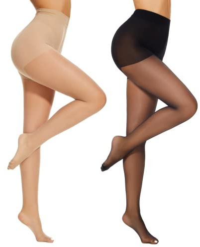 Mesing Collant Donna Curvy Elastico Vita Alta Resistenti Microfibra Leggins Trasparenti 20 Denari 1-3 Paia XS-3XL SW1106-M-L-Black1PCS-Skincolor1PCS