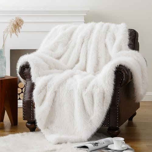 CLOYAO Webpelzdecke in 5 Größen,Kuschelige Felldecke Fox in Fuchs Felloptik,Couchdecke,Bettdecke,Flauschig Weiche Kuscheldecke für Betten,Sofas,Dekorieren (127x152 cm,Weiß)
