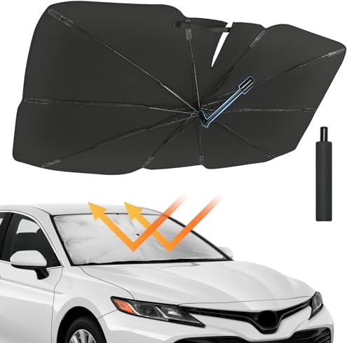 JOYTUTUS Parasol Coche Delantero, Parasol Plegable Coche con Barra Ajustable, Paraguas Parasol Coche Parabrisas Anti UV Rayos, para la mayoría de los Coches,SUV, Camiones (Diseño Patentado UE)