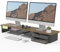Fenge Dual Monitorständer Riser mit 2 Acryl Schubladen 108cm Große Computer Bildschirmständer für PC/Laptop/Fax/Drucker/TV Bildschirm,Braun+Schwarz