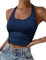 Ekouaer Tank Top Sommer Neckholder Top Damen Crop Tops Rückenfrei Sommer Ärmellose U-Ausschnitt Oberteil Gestrickt, Blau M