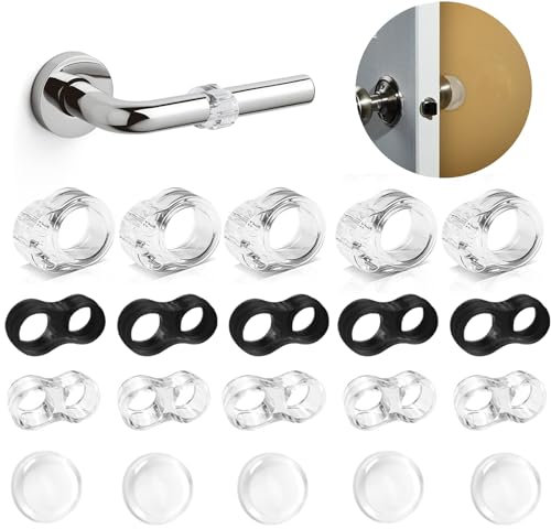 20 Pcs PVC Door Handle Bumper Set, 15 Door Handle Buffer with 5 Transparent Wall Protectors, Door Handle Protectors, Door Stopper for Wall Furniture Guards