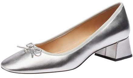 Coach Women's Ava Metallic Leather Ballet Pump, Silver, 7 UK