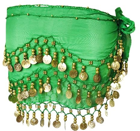 Hayaww Chiffon Hüfttuch Bauchtanz Gürtel Für Damen Mit Münzen Bauchtanz Münzgürtel Damen Bauchtanz Gürtel Bauchtanz Hüfttuch Chiffon Rock Bauchtanz Kostüm Hüfttuch Rock Tanztuch Mit Münzen(grün)