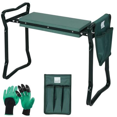Taylor & Brown Garden Kneeler Seat with Handles, Detachable Tool Bag + Garden Digging Gloves – Multi-Use Foldable | Portable & Lightweight Kneeling Pad | Strong Stool and Chair with Soft EVA Foam Pad