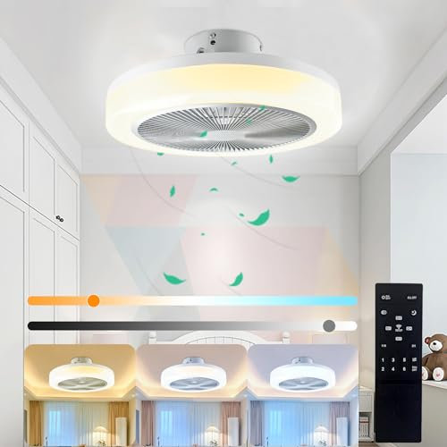 TOPBOS Ventilador de Techo Con Luz LED Silencioso 48CM Regulable - Lámpara de Techo 30W Sin Aspas Para Dormitorio