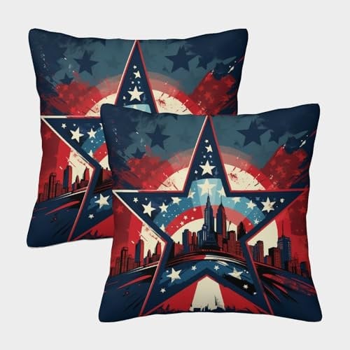 ENYISIYULO 3D-Druck Dekokissen Kissenbezüge Pentagramm New York 2er Set Kissenhülle Dekorative Weiche New York City Zierkissenbezüge Kissen Für Sofa Sessel Zuhause Auto Schlafzimmer 40x40cm
