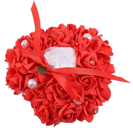 ULDIGI 1stücke Herzförmiges Ringkissen Mit Perlen-Design Hochzeitsringhalter Für Verlobung Und Romantisches Accessoire Rot Leicht Und Einfach Zu Transportieren