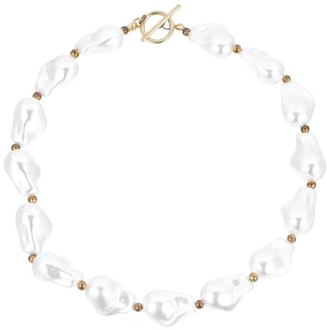 Yolev Französische Perlenkette Retro Pearl Necklace Dicke Perlenkette Elegante Perlen Anhänger Choker für Frauen Braut Hochzeit Abendparty Perlenschmuck