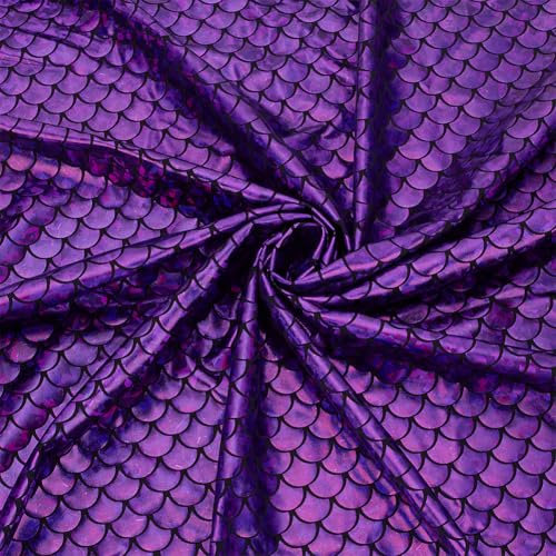 HOBBIESAY Stoffmitmeerjungfrauenschuppen 59.05x39.37 Zoll Lila Fischschuppen Dekostoff Glitzernder Stretch Fischschuppenstoff Zum Nähen von Kleidern Kostümen Kleidung Dekor