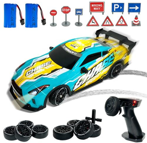 RC Drift Rennwagen, Drift Ferngesteuertes Auto 25km/h, 1/14 GT RC Drift Auto Fernbedienung, Variable Geschwindigkeit RC Auto, Spielzeugauto mit Driftfunktion für 4,6,7,8 + Jahre Kindergeschenke(GY)