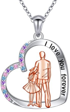 HOOHWE Vater Tochter Halsketten 925 Sterling Silber Väter und Töchter Anhänger Halskette Damen Kette Herz Schmuck Geschenke für Damen Mädchen vom Vater (Roségold)