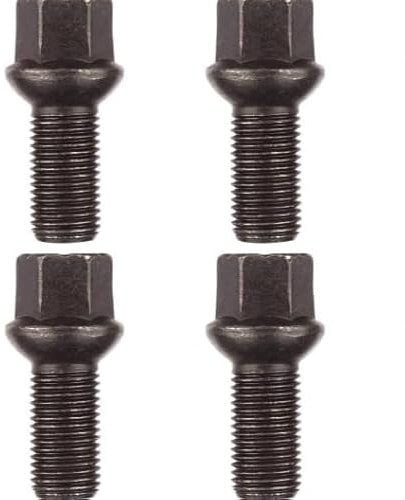 RYBO Alloy Wheel Bolts - M14 x 1.5, 27mm Thread, 17mm Hex | Replacement Bolt Kit for Audi & Volkswagen Car Models | Car Accessories (Black, Set of 4)