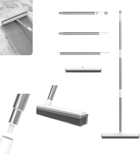 Sweeping Brush Indoor Rubber Broom Carpet Brush,Carpet Rake Soft Broom 120cm Carpet Sweeper Pet Hair Remover with 3-Sections Metal Handle and 31cm Silicone Brush Head for Bathroom/Floor