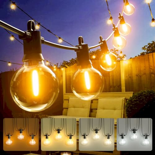 Kawaya 15M Dimmable Festoon Lights Outdoor Mains Powered,Warm Neutral Cool White Garden Lights with 25+1 Shatterproof Bulbs,IP65 Waterproof Outdoor String Lights for Gazebo Pergola Patio Wedding