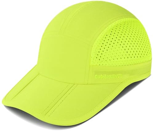 GADIEMKENSD Folding Running Men Hat Long Brim Golf Hats Quick Dry Baseball Caps Unstructured Breathable Light Cooling Cap Adjustable Trucker Hat for Outdoor Sport Hiking Workout Gym Fluorescent Green