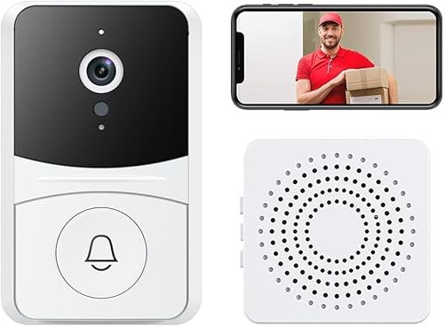 Sonnette sans Fil avec Camera, 1080P Interphone Video Détection Humaine PIR Angle Ultra Large de 135° Visiophone, Sonnette avec Camera de Vision HD, Audio Bidirectionnel IP68 Étanche avec IOS/Androida