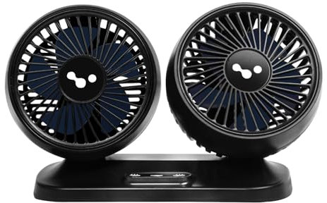 Newthinking USB Dual Head Desk Fan for Car, USB Powerful Dash Board Fan, 360° Rotating Car Cooling Fans with Adjustable 3 Speed for Auto Van SUV Truck Caravan