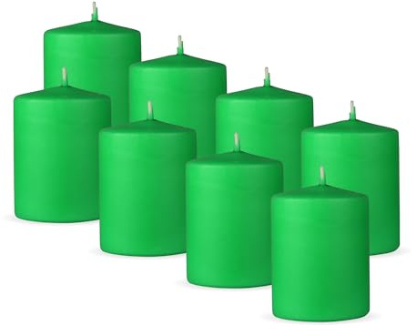 HS Candle Stumpenkerzen 8er Pack Hellgrün, Größe Ø7 x 8 cm, Wachskerzen lange Brenndauer bis zu 20 Std. - unparfümierte Säulenkerzen - viele Farben/Größen