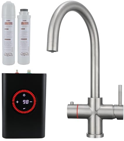 Yamataro 4 in 1 Boiling Water Tap Instant Hot Water Dispenser Kitchen Sink Mixer with 2.5L Boiler Anti-Scale Carbon Filter WRAS Approved Brass Brushed Nickel