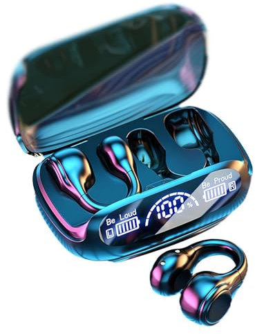 Open-Ear Bluetooth Earbuds – Wireless Ear Clip Skeleton Conduction Headphones with HIFI Sound Quality | Wireless 5.3, Fit for Running, Gym & Work | Secure Ear Hooks, No Ear Fatigue (Black)