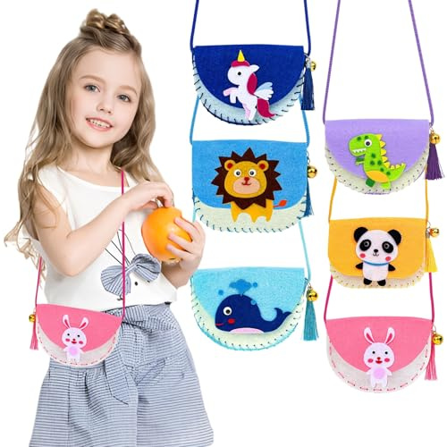 Omnikryp 6 Stück Nähen Bastelset, Nähset Kinder ab 6 Jahre, AllesKönnerKiste Nähen für Kinder Pädagogische Anfänger, DIY Nähset Tierformen mit Plastiknadeln Stickgarn, DIY Kreative Geschenke