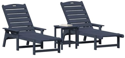 vidaXL Sonnenliege 3 pcs Marineblau Polyethylen, Garten und Terrasse, moderner wasserfester Liegestuhl, robuster Verstellbarer Rücken, bequemer Outdoor-Sitz
