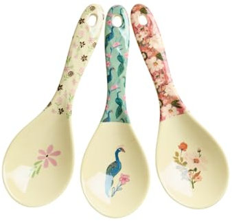 ReWu Rice Melamin Salatlöffel 3er-Set - All You Need is Love and - Bruchsicher Campingeschirr Melamingeschirr Kinderbesteck Koch Löffel Bruchsicher BPA-frei