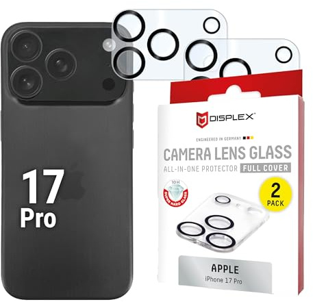 Displex Kamera Schutzglas für iPhone 17 Pro (10H), 2 Stück, Full Cover | DISPLEX Full Cover Camera Lens Glass, 10H Härte, Vollschutz des Kameramoduls, Quick Mount, Ultra-Clear, Anti-Fingerprint