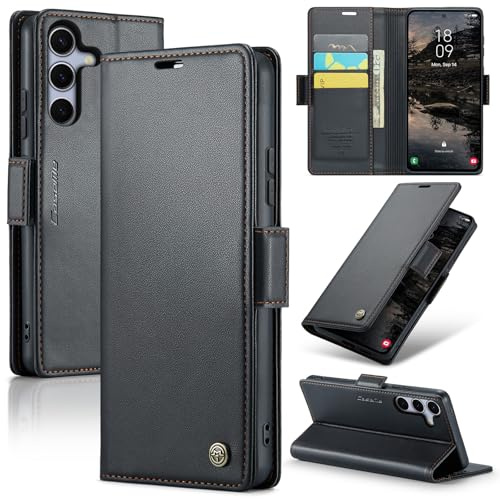 Phernykas Wallet Case for Samsung Galaxy S25 FE, Magnetic Flip | 3 Card Slots, Faux Leather RFID Blocking Card Holder Flip Wallet with Kickstand, Side Magnetic Clasp, Premium Cover,Black
